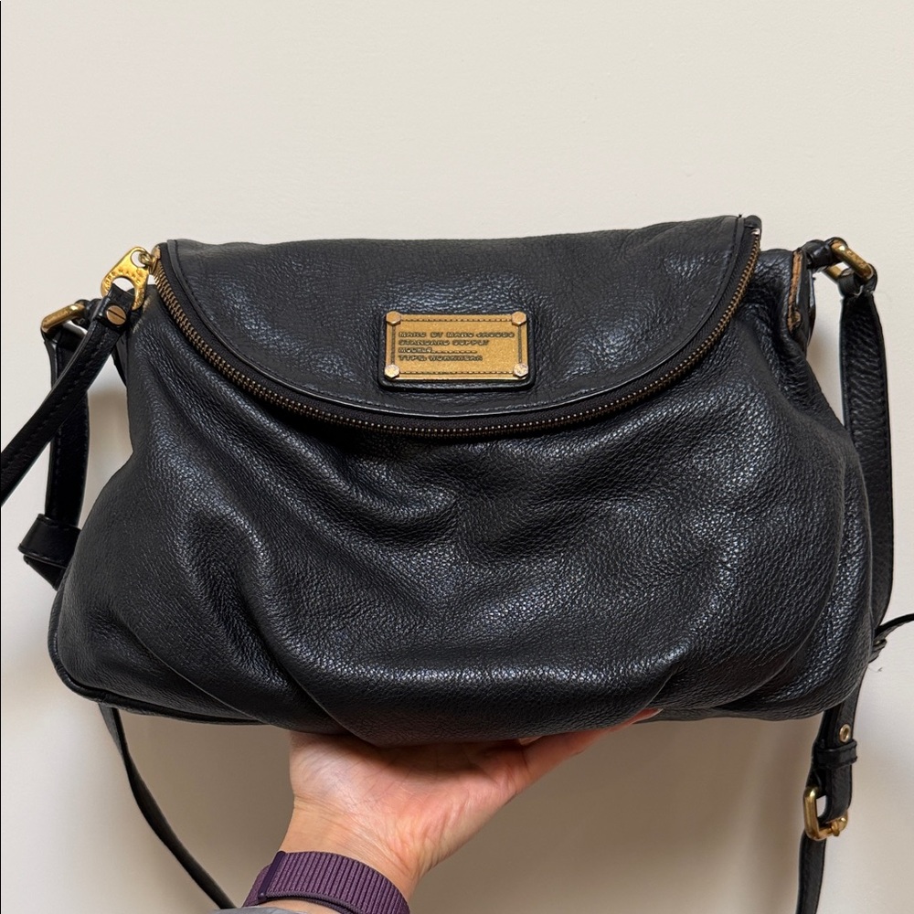 Marc by Marc Jacobs Black Leather Crossbody Bag with Gold Hardware